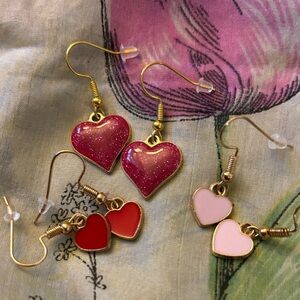 Red and Pink Heart Earrings Set of 3